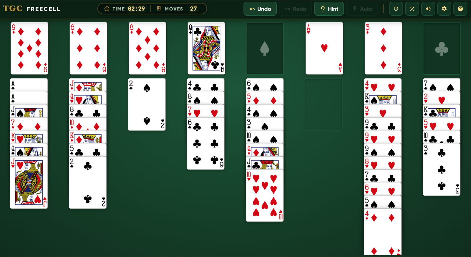 TGC FreeCell Victory Screen & Card Cascade